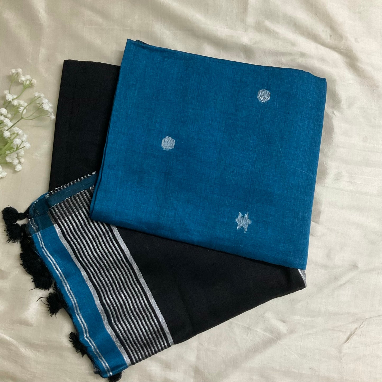 Pure Linen Blue Saree