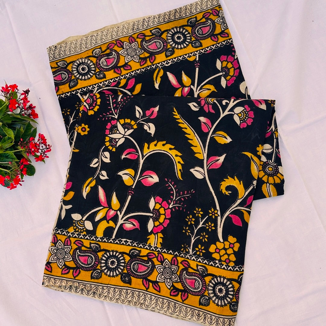 Cotton Black Kalamkari Saree - KCSKH02