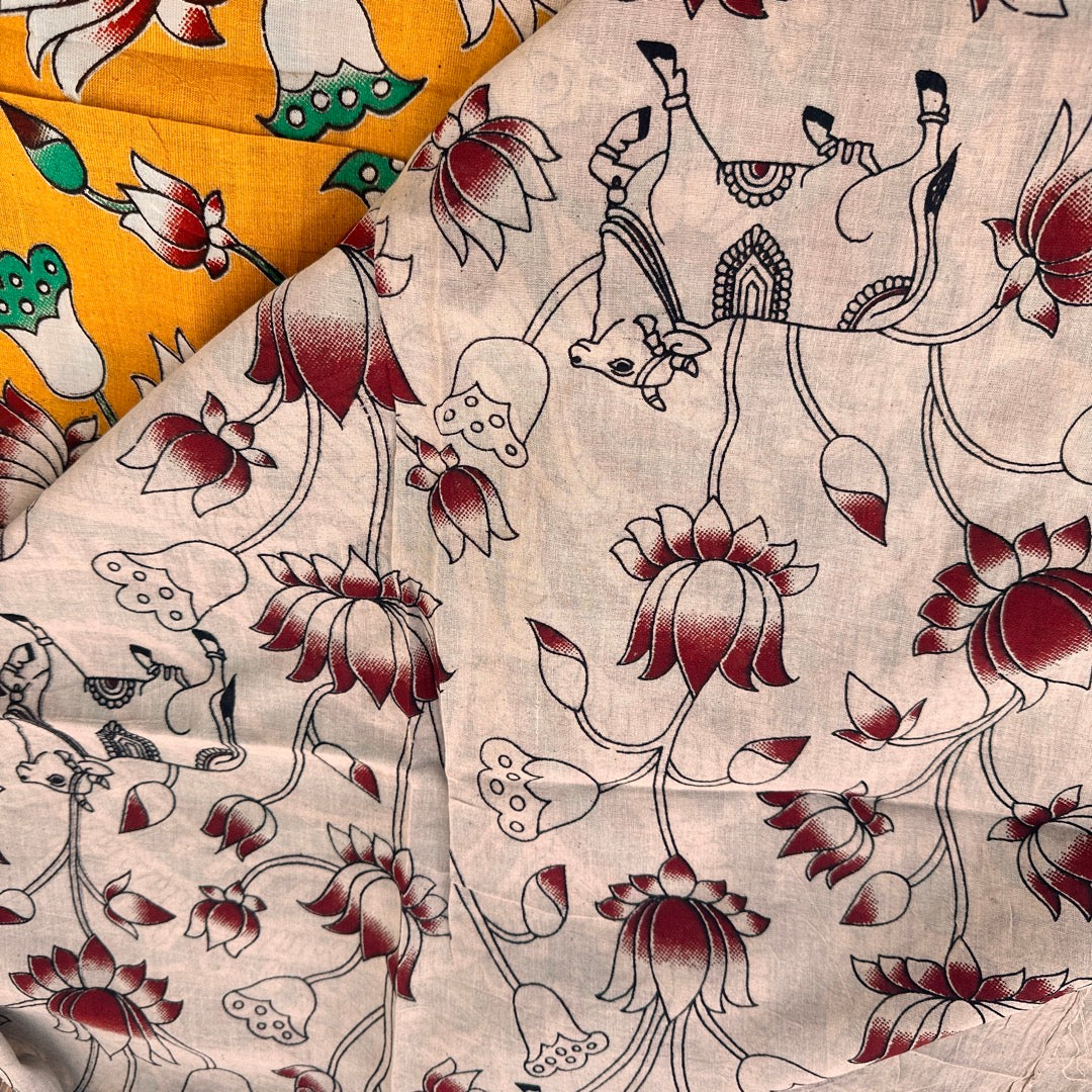 Cotton Yellow Kalamkari Saree - KCSKH10