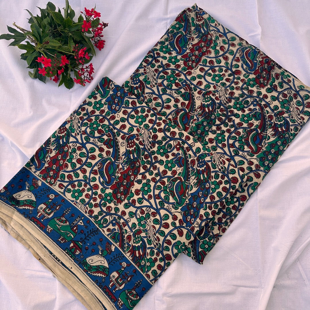 Cotton Blue Kalamkari Saree - KCSKH08