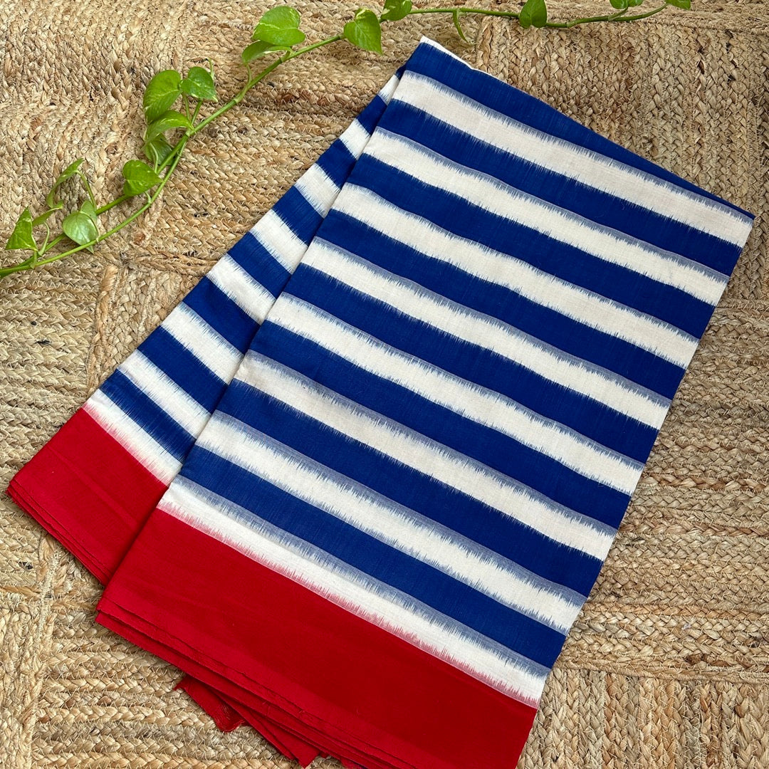 Double Ikkat Striped Handloom Saree