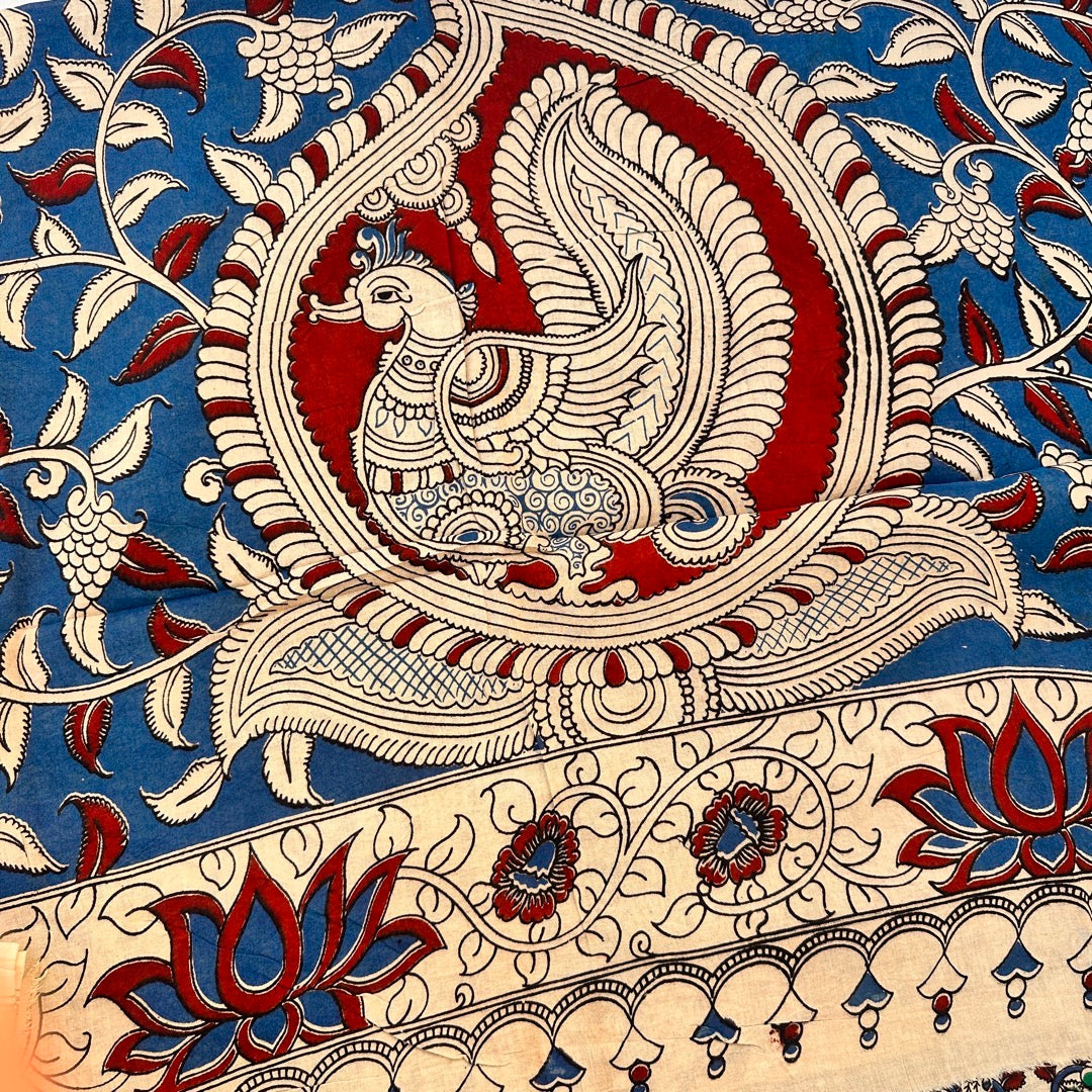 Cotton Blue Kalamkari Saree - KCSKH08