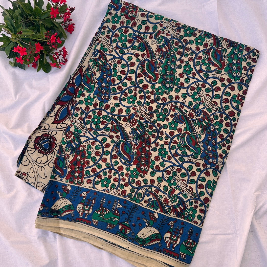 Cotton Blue Kalamkari Saree - KCSKH08