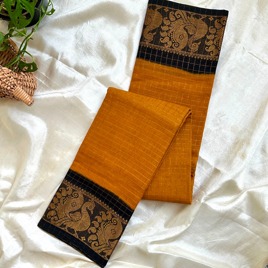 Sungudi Cotton YellowBlack Saree