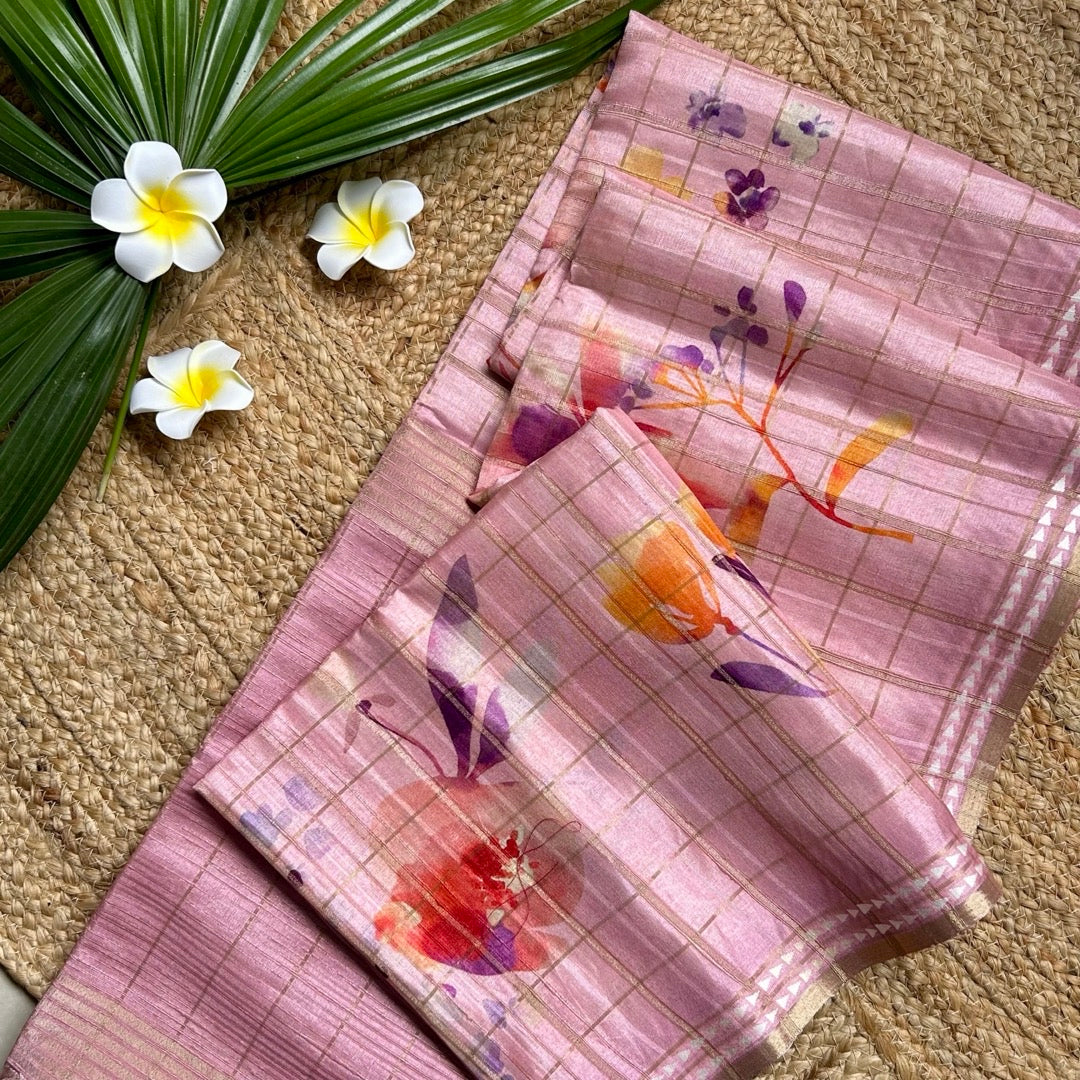 SemiTussar Pink Saree
