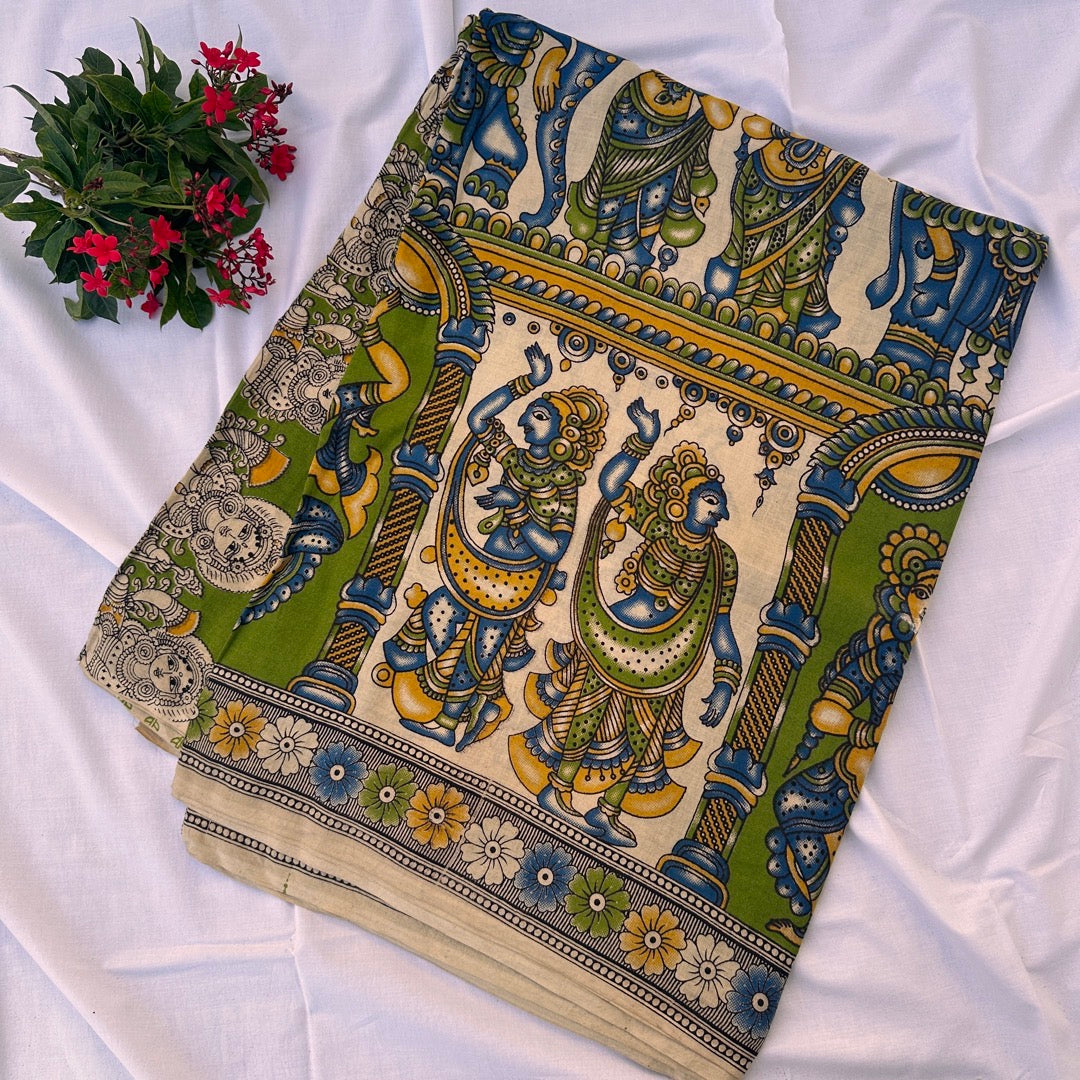 Cotton Halfwhite Kalamkari Saree - KCSKH09