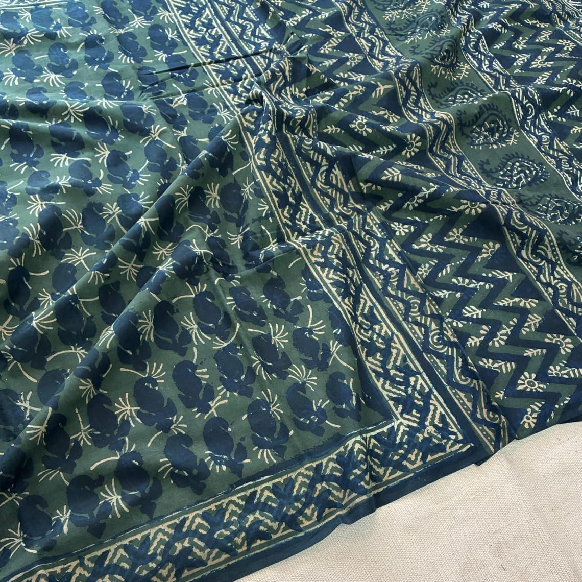 Mul cotton green saree