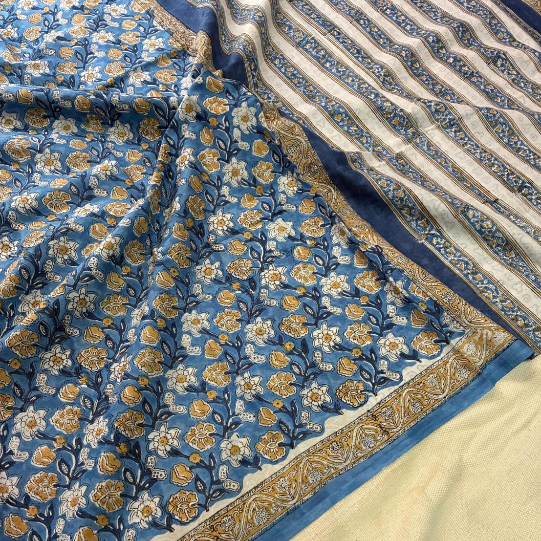Mulmul Cotton Blue Saree