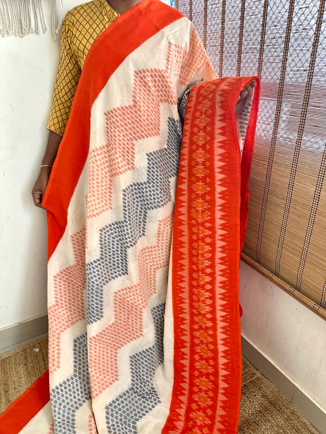 Ikkat WOrange Handloom Saree