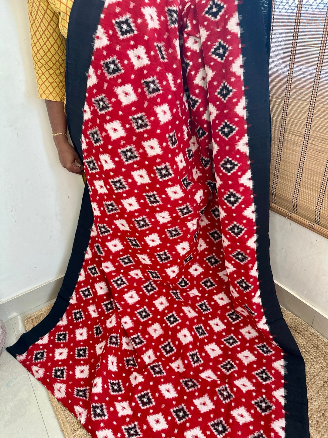 Double ikkat Red Handloom Saree
