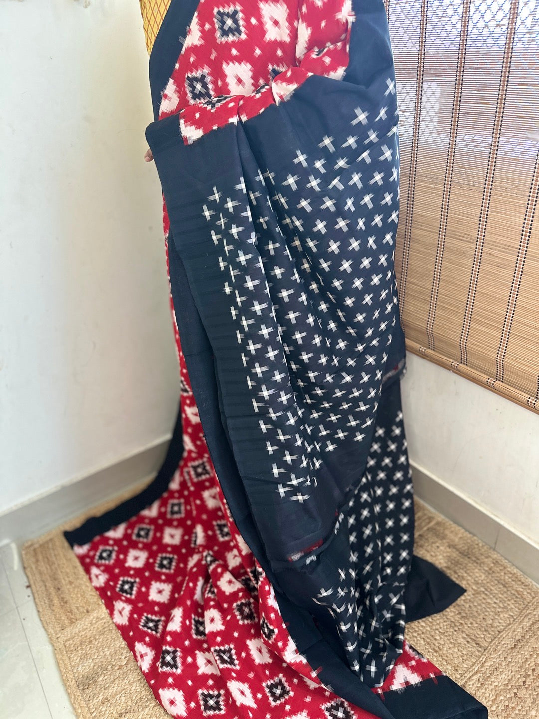 Double ikkat Red Handloom Saree