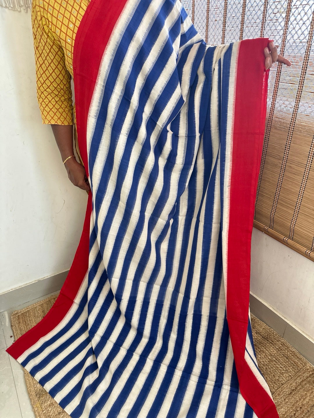 Double Ikkat Striped Handloom Saree