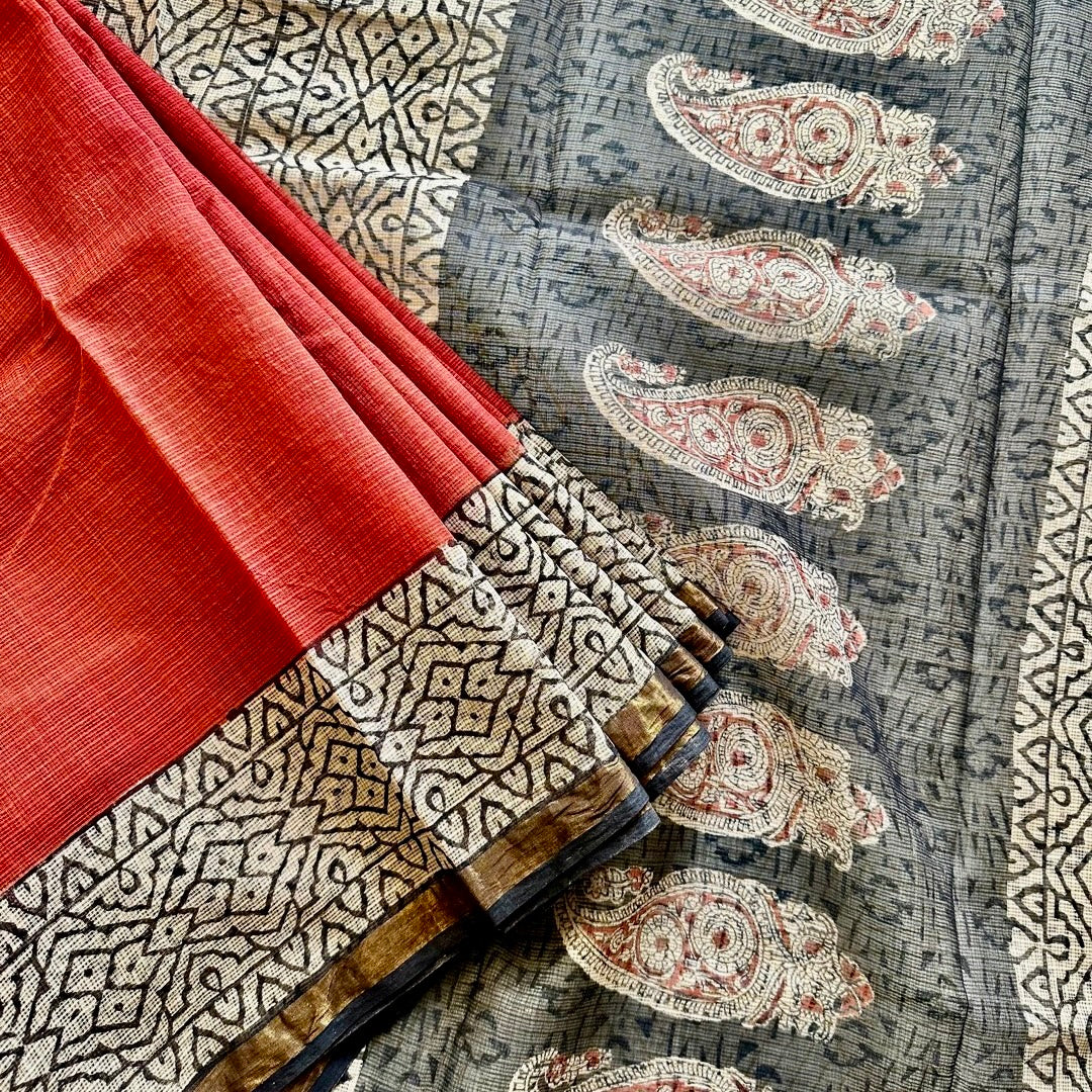 KotaDoria RedBeige Saree