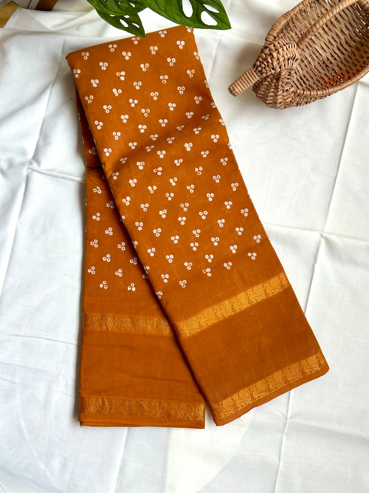 Sungudi Cotton RustOrange Saree - WB