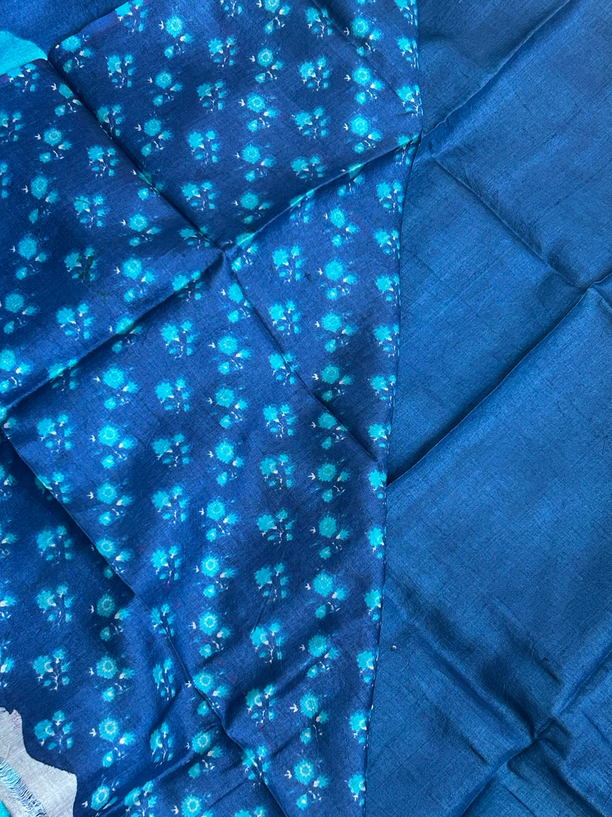Tussar Silk Blue Floral Saree