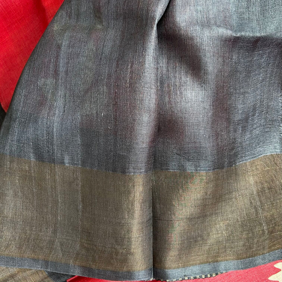 Tussar Silk RedBlack Saree