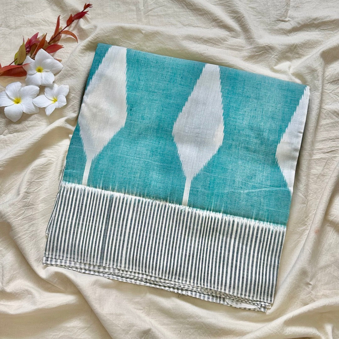 Ikkat SeaGreen Handloom Saree
