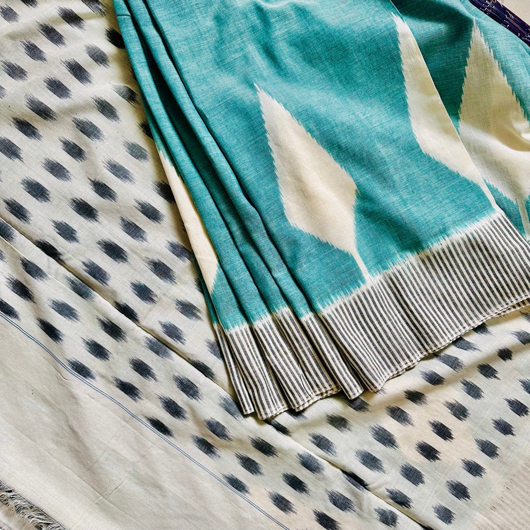 Ikkat SeaGreen Handloom Saree