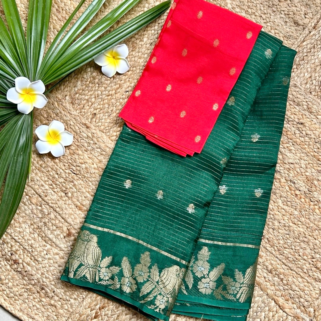 Semi Mushru B.Green Saree
