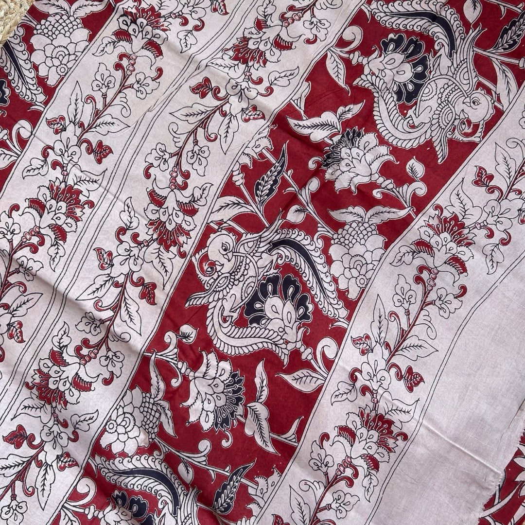 Cotton Red Kalamkari Saree -