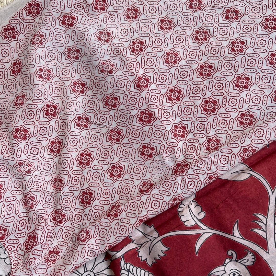 Cotton Red Kalamkari Saree -