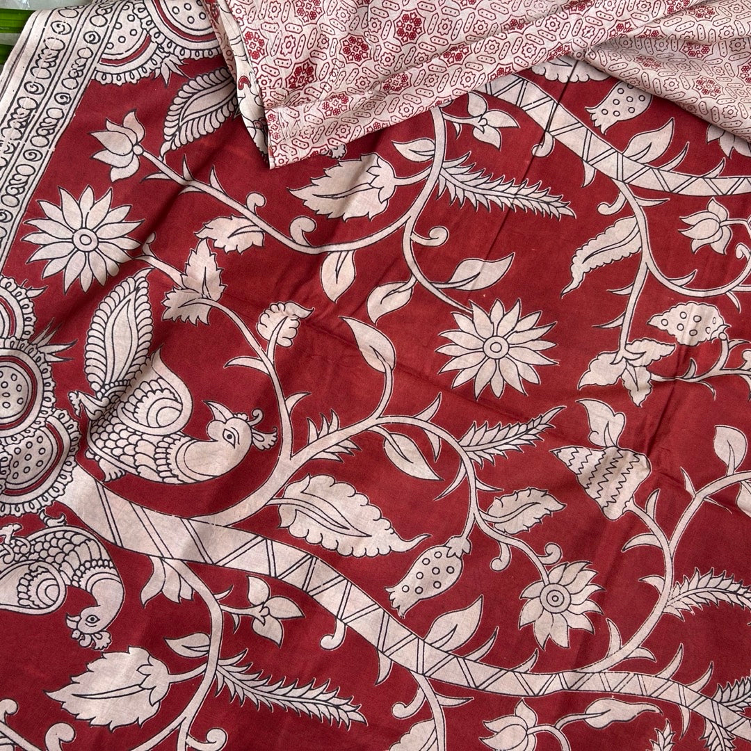 Cotton Red Kalamkari Saree -