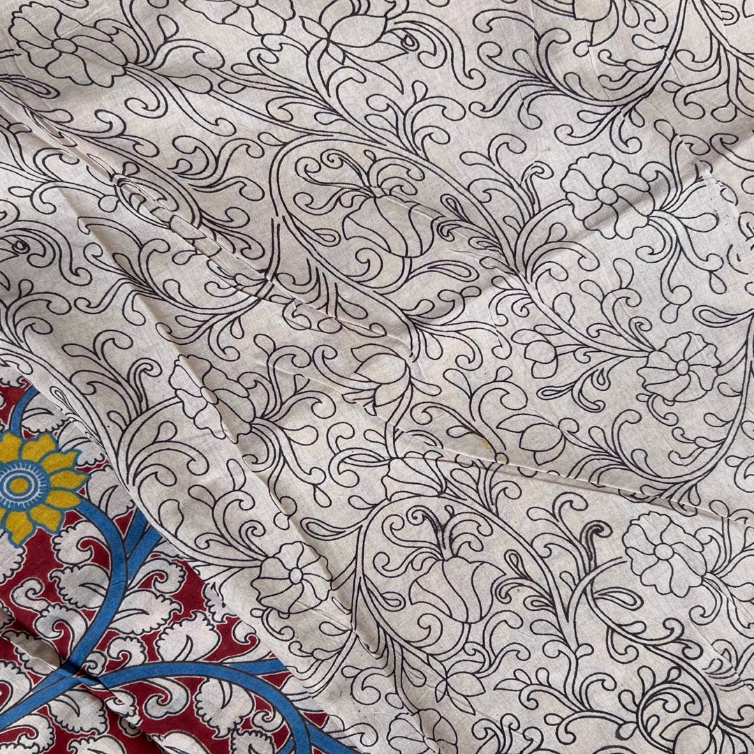 Cotton Red Kalamkari Saree -