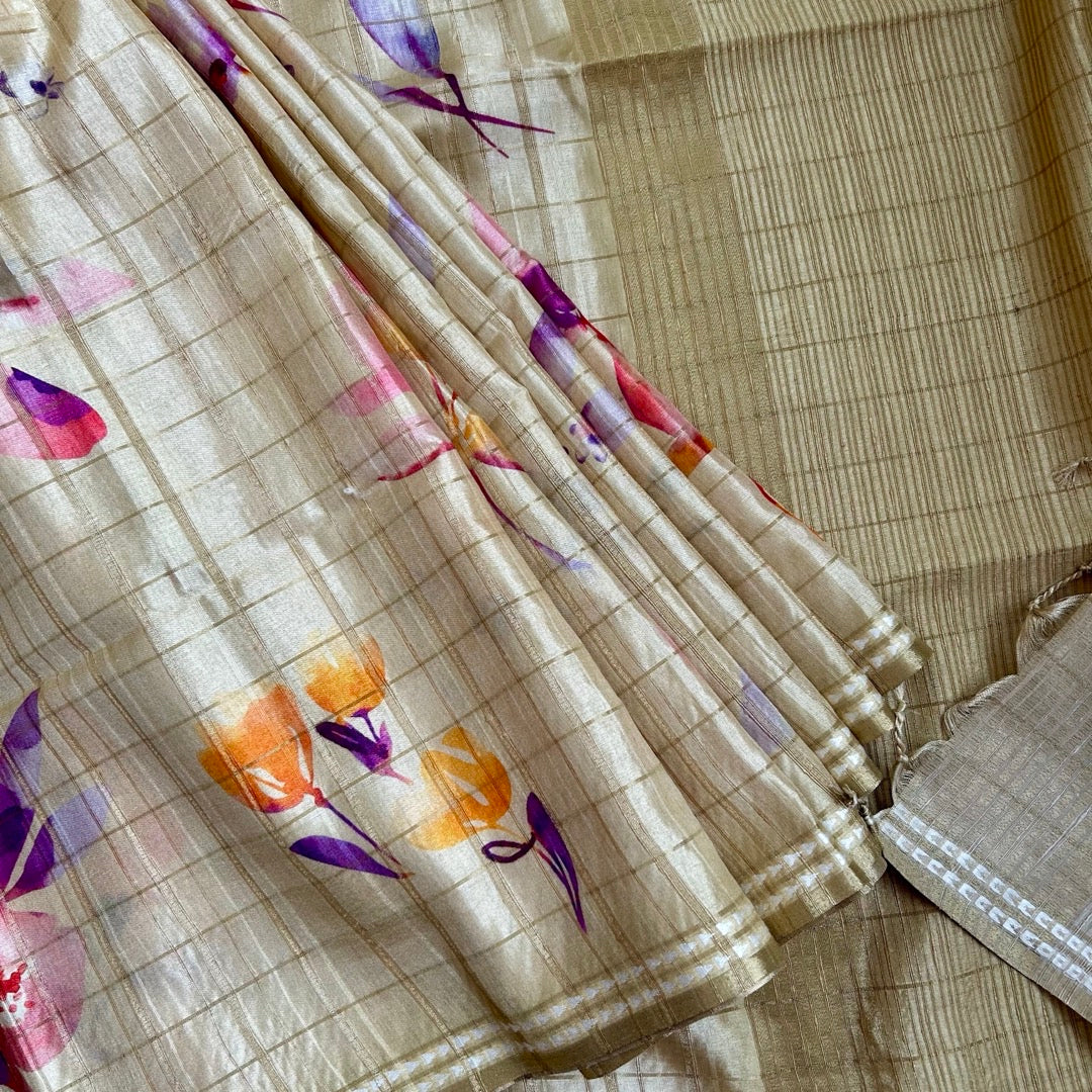 SemiTussar Sandal Saree