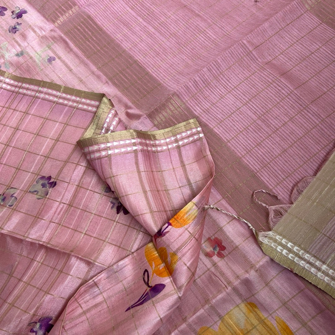 SemiTussar Pink Saree