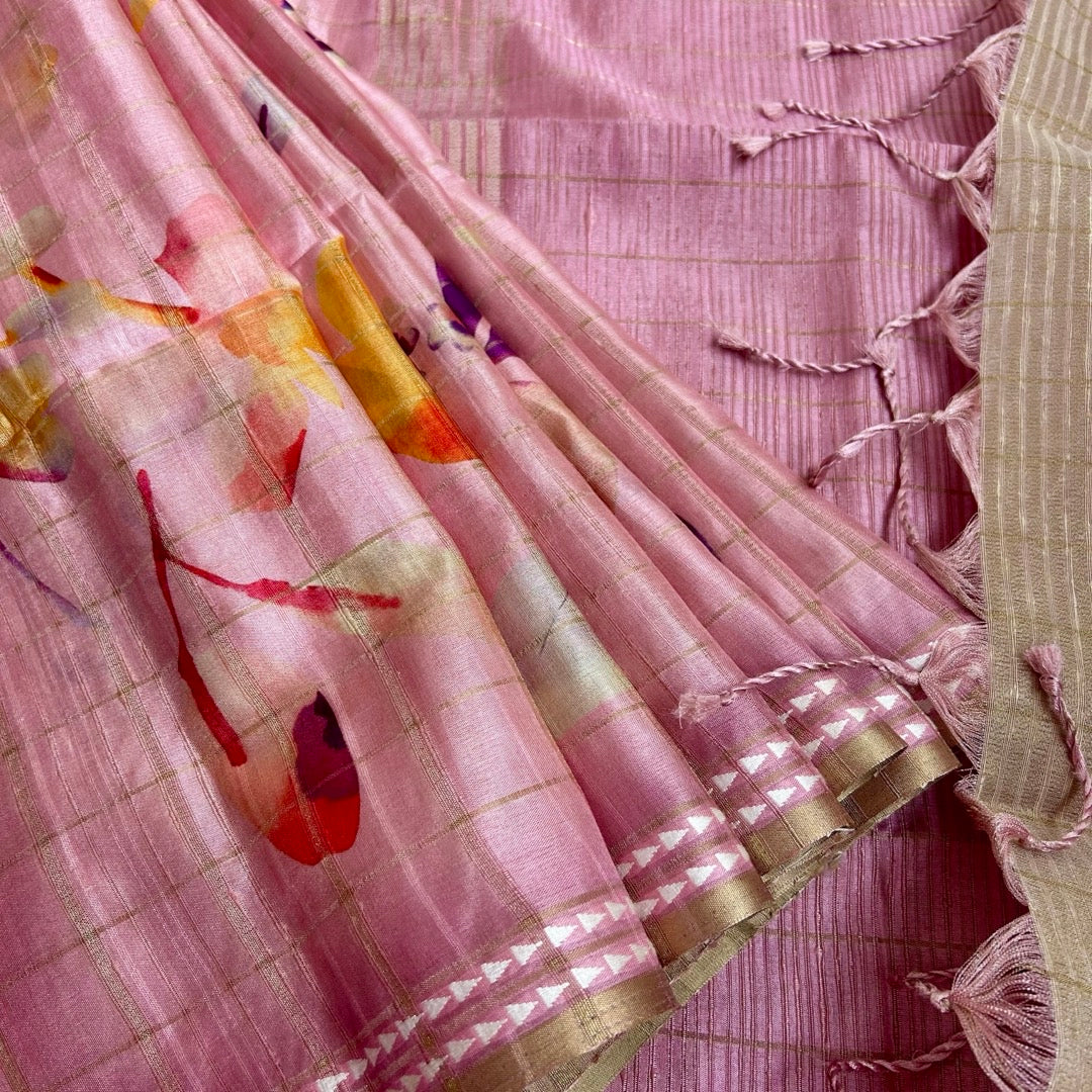 SemiTussar Pink Saree