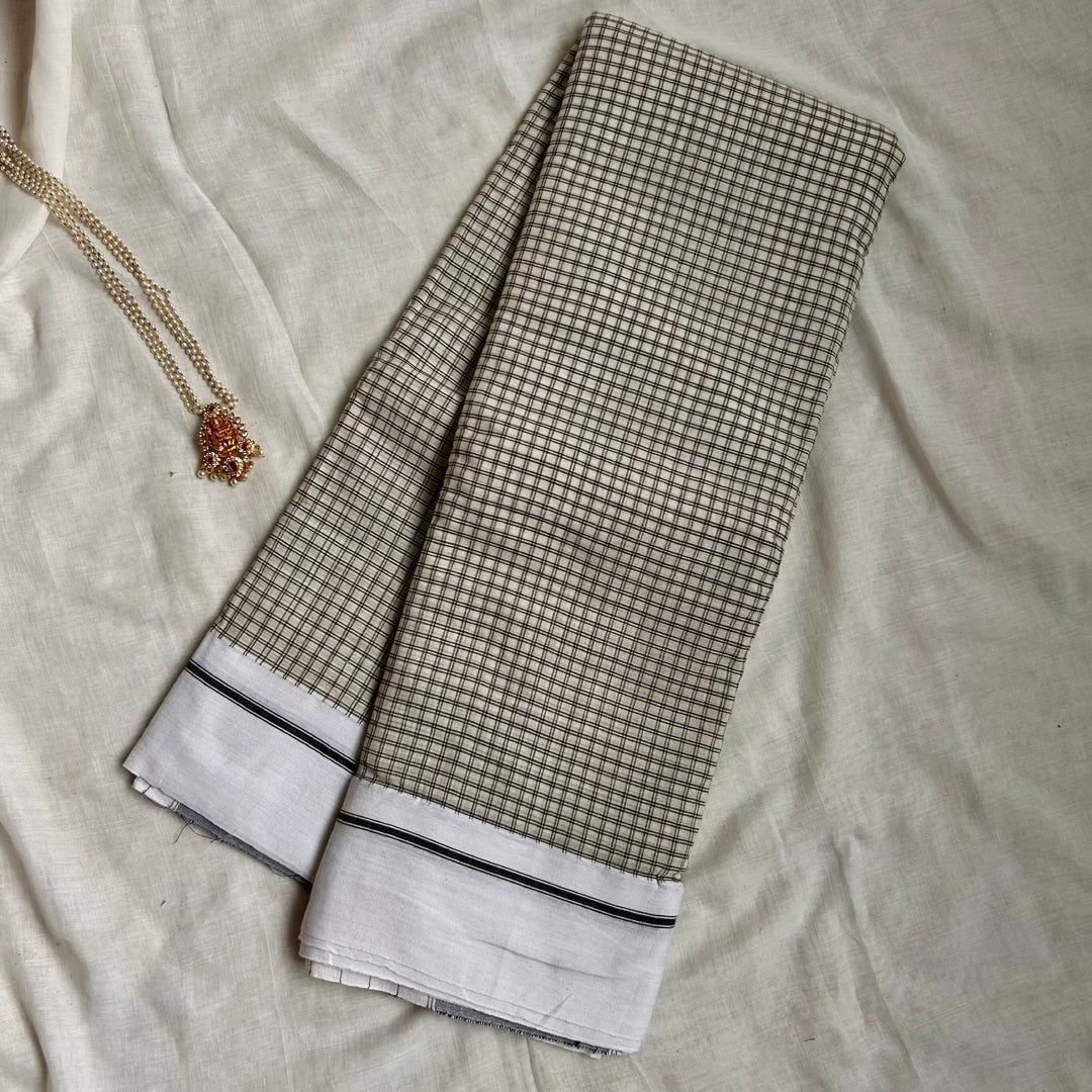 Patteda Anchu White BlackW Saree