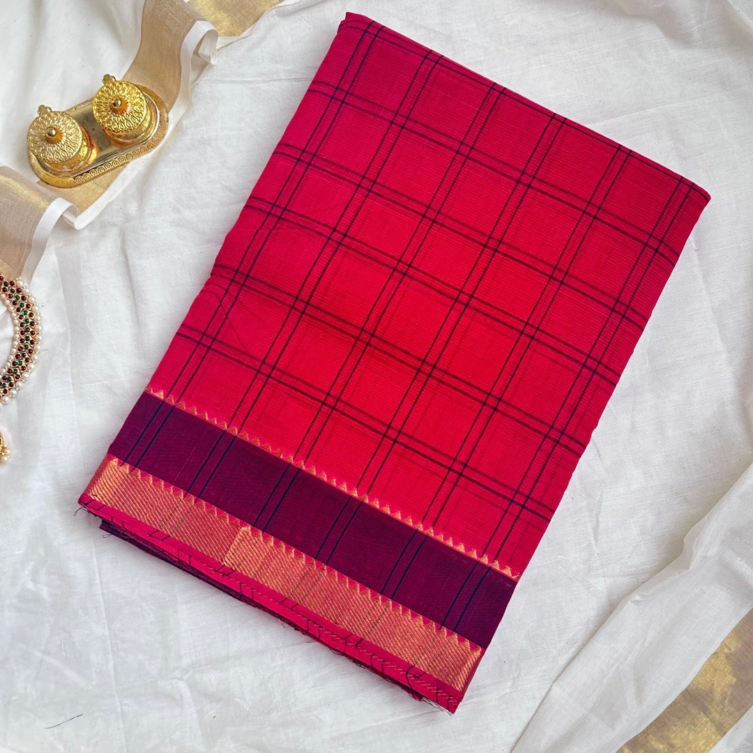 Mangalgiri Red Cotton Saree- MCCH08