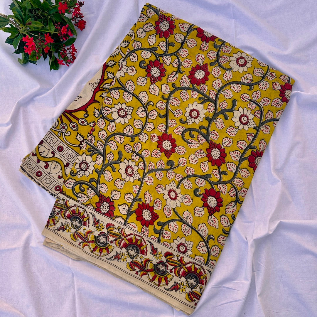 Cotton GreenY Kalamkari Saree - KCSKH03