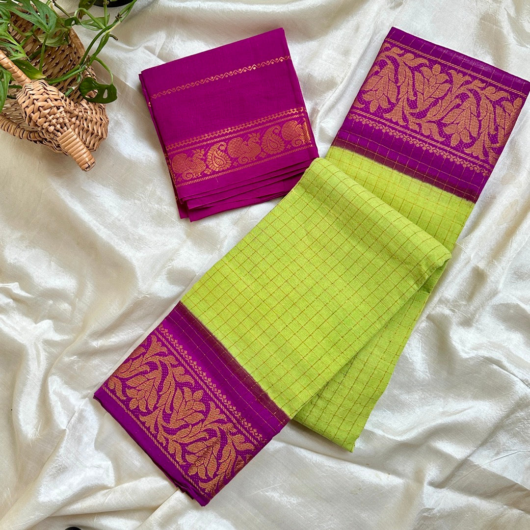 Sungudi Cotton Green Saree