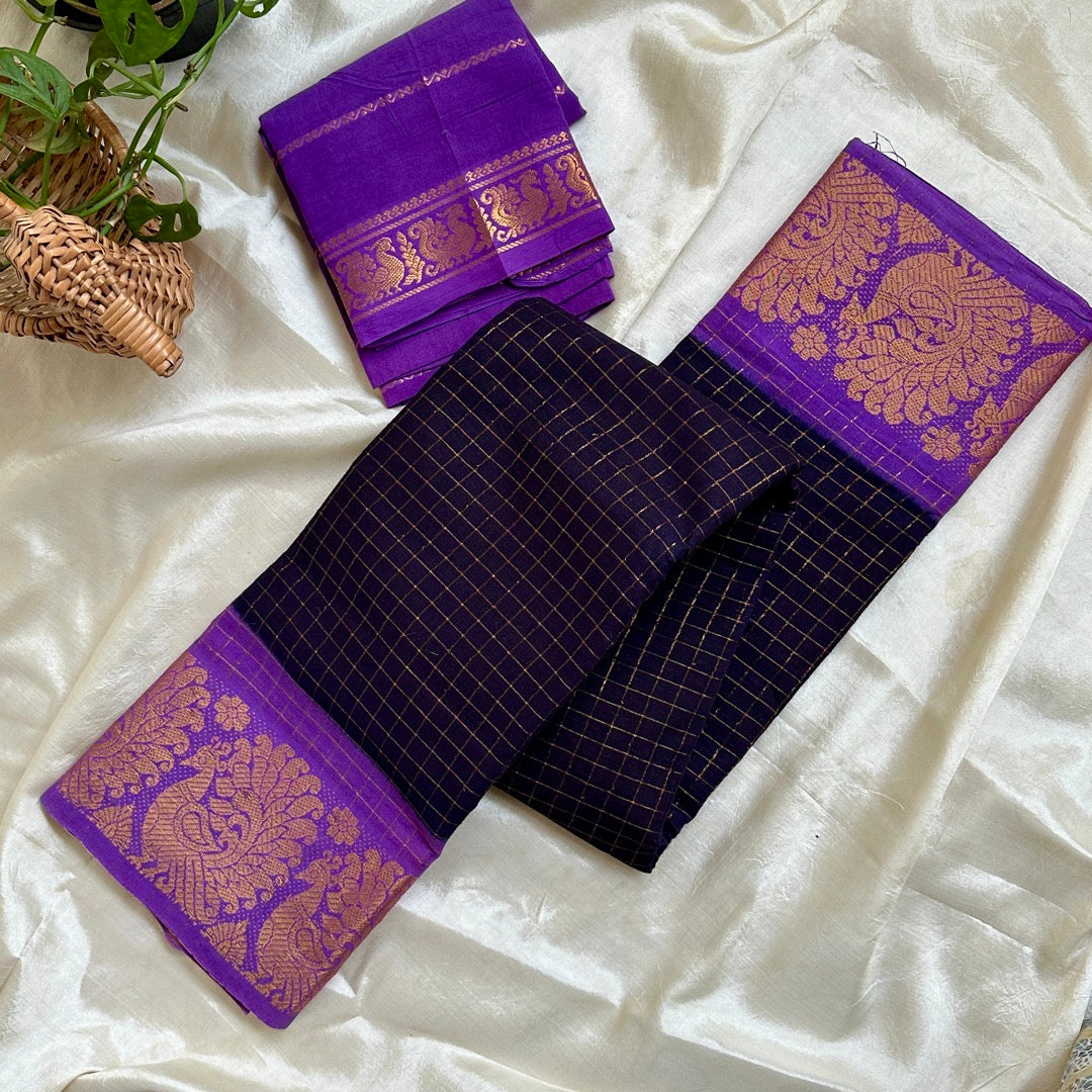Sungudi Cotton Black Saree