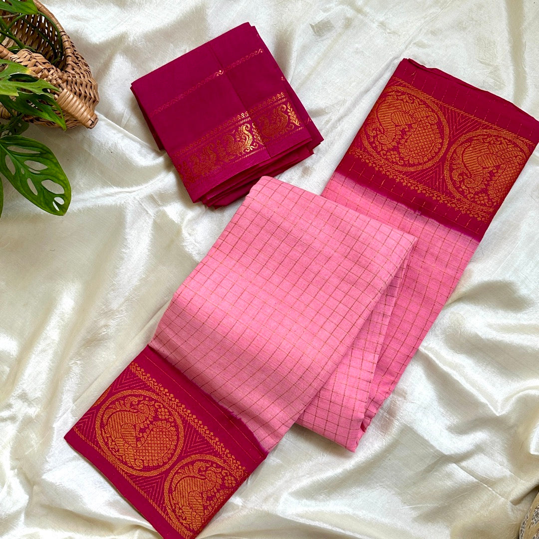 Sungudi Cotton Pink Saree
