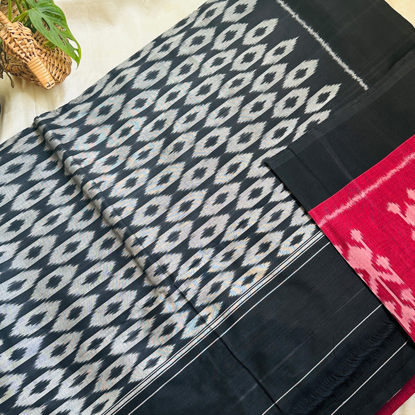 Ikkat MaroonBlack Handloom Saree
