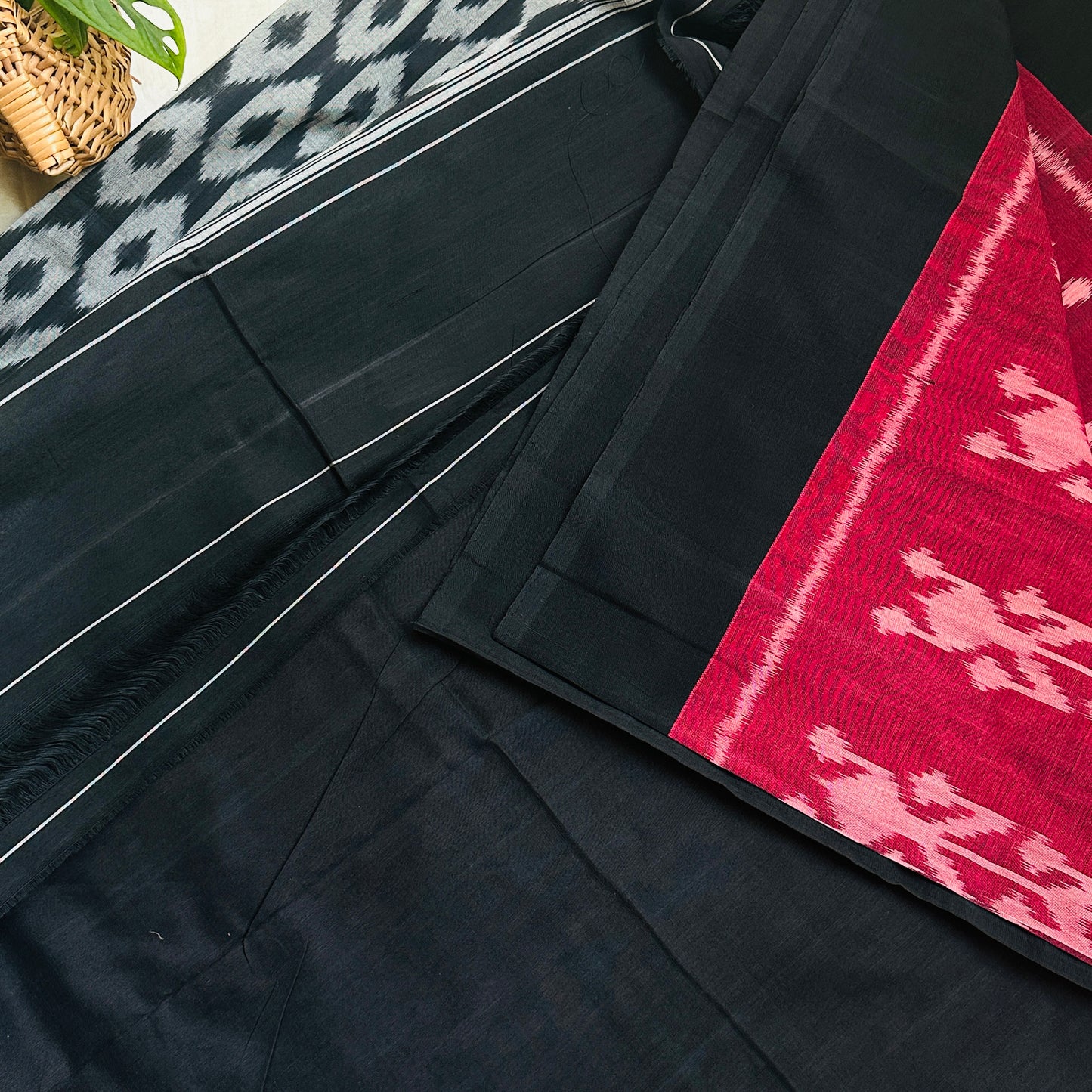 Ikkat MaroonBlack Handloom Saree