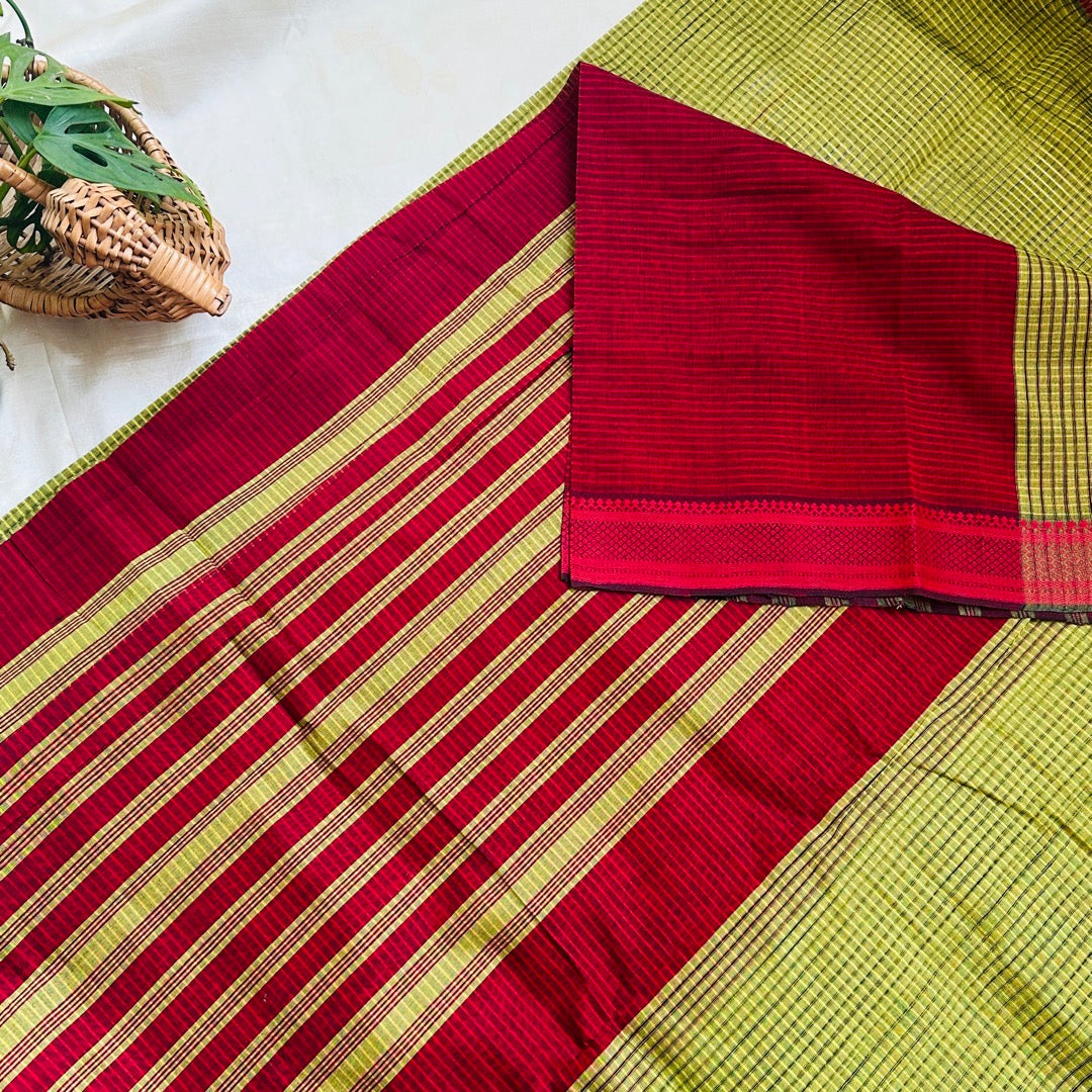 Mangalgiri Green Cotton Saree- MCCH13