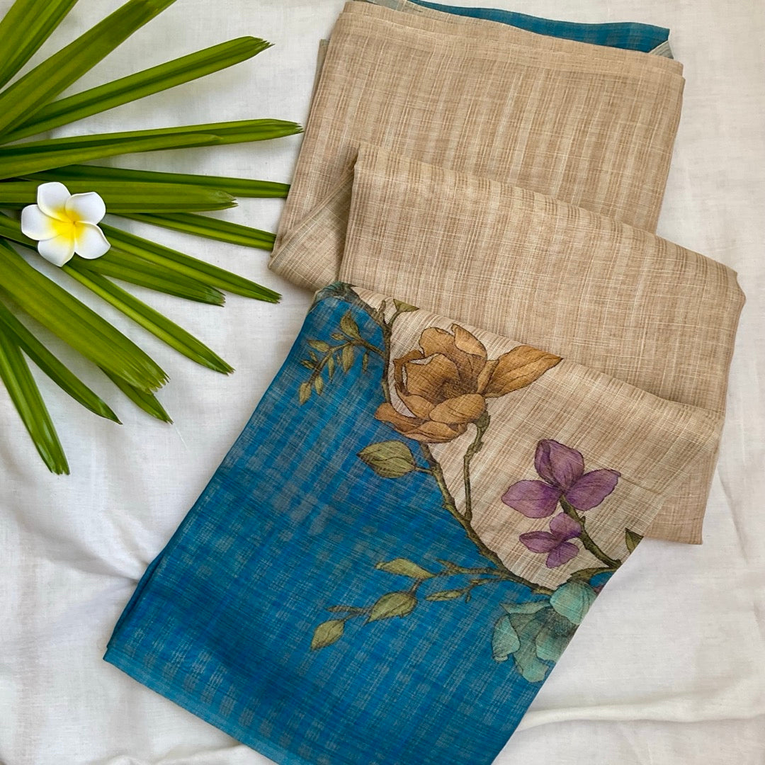 Semi Linen W.Blue Saree