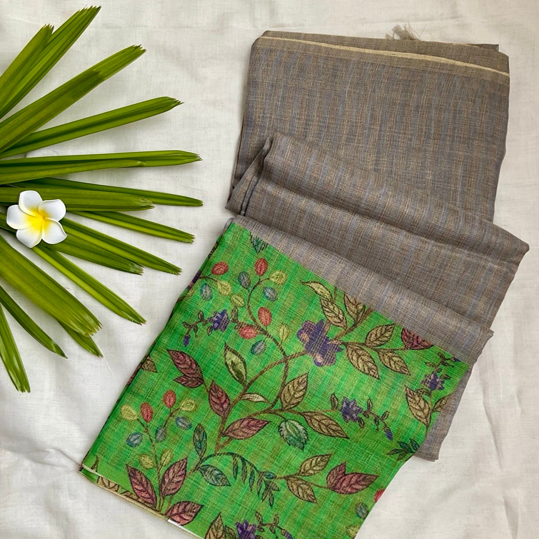 Semi Linen Grey Saree