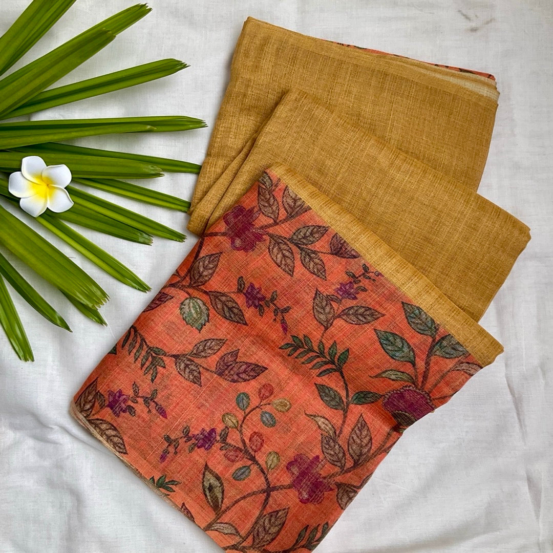 Semi Linen Yellow Saree www.vayatistudio.com.