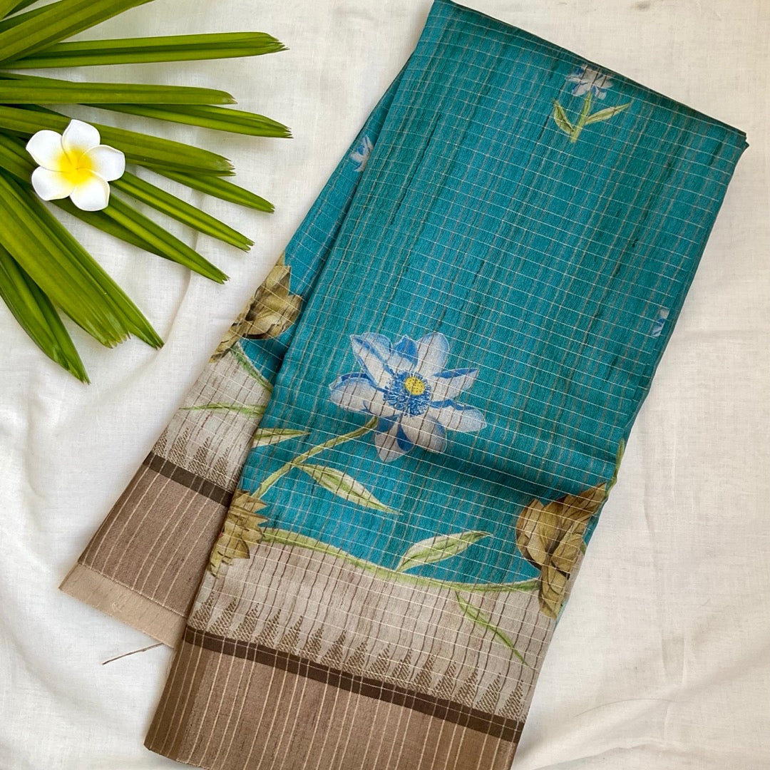 SemiTussar Teal Green Saree