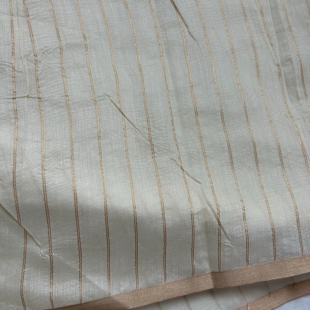 Half white semi linen saree blouse striped Close-up