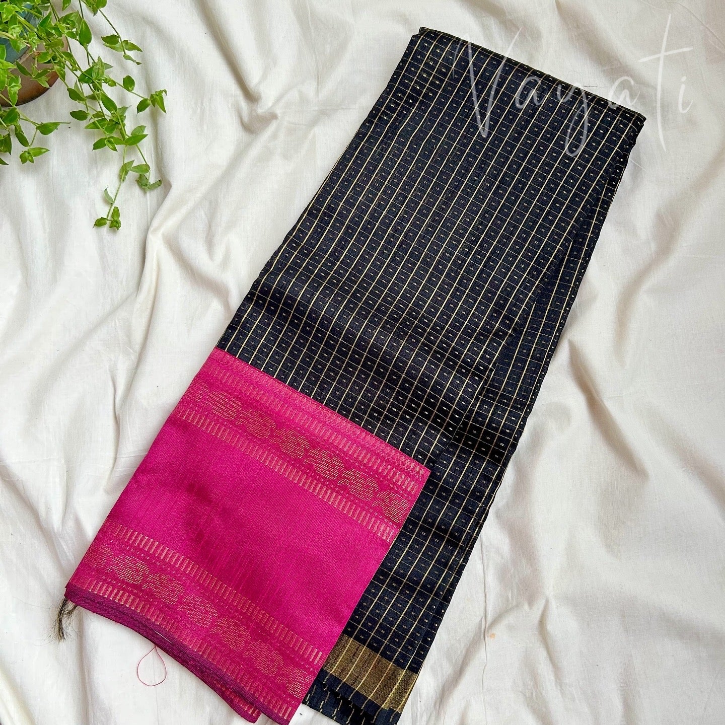 SemiRaw Silk Black Pink Saree