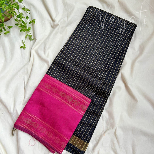 SemiRaw Silk Black Pink Saree
