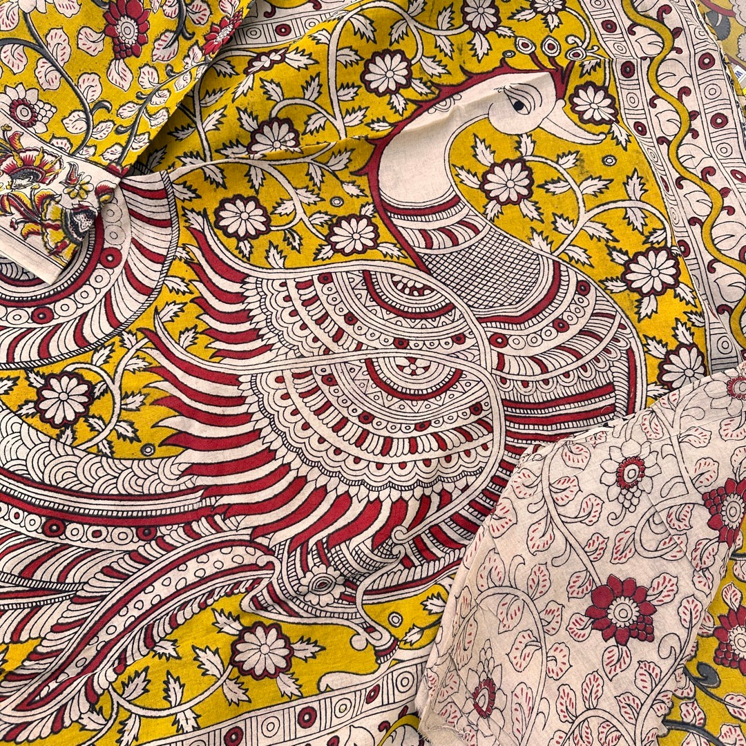 Cotton GreenY Kalamkari Saree - KCSKH03