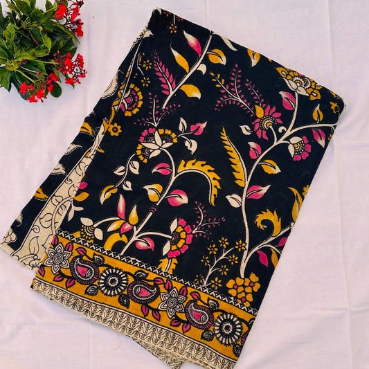 Cotton Black Kalamkari Saree - KCSKH02
