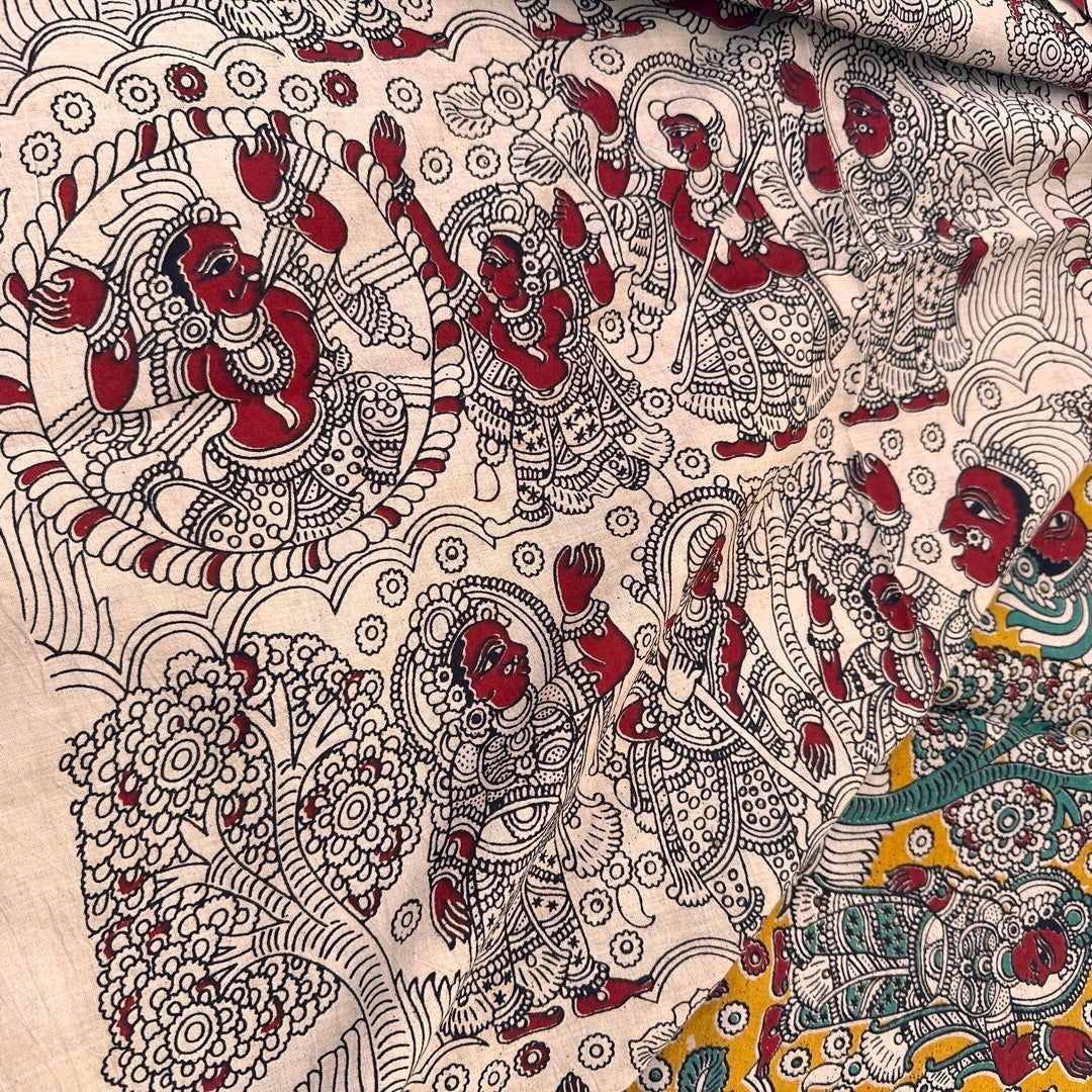 Cotton Yellow Kalamkari Saree - KCSKH05