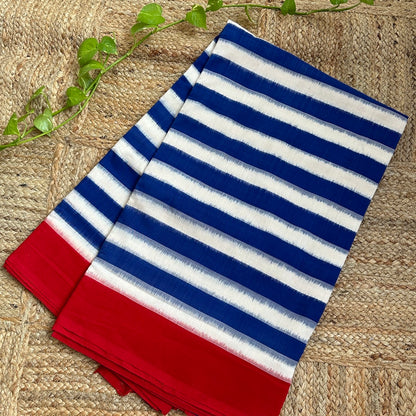 Double Ikkat Striped Handloom Saree